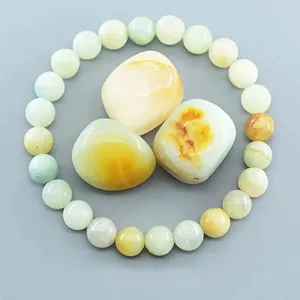 Pulsera de cuentas de ágata natural con cristales en bruto pulidos verde pálido y amarillo