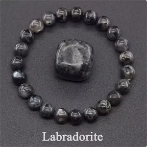 Natural labradorite beaded bracelet with iridescent flash and centerpiece stone