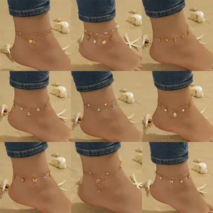 Stainless Steel Anklet For Women Gold Plated Butterfly Heart Letter Shell Starfish Pendant Boho Beach Foot Jewelry Gift