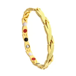 Men's magnetic therapy gold bracelet with dragon scale texture and multi-color inserts