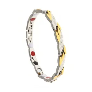 Macro detail of men's two-tone magnetic therapy bracelet with dragon scale texture