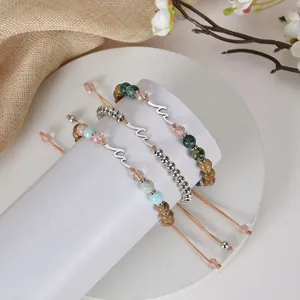 Set de bracelets bohèmes en pierre naturelle avec breloque vague et cordons tressés