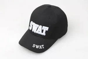 Casquette de baseball tactique noire classique avec broderie SWAT blanche et coton sergé