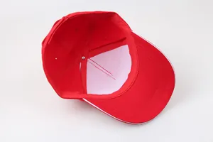 Red cotton Forrest Gump baseball cap with internal stitching and reinforced white lining