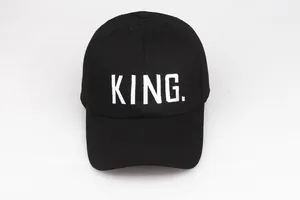 Classic black cotton baseball cap with white King letter embroidery for men and women