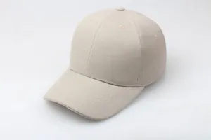 Detail view of khaki cotton baseball cap showing twill texture and breathable eyelets