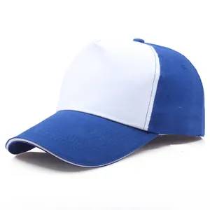 Contrast blue and white 5-panel twill cotton baseball cap with a curved brim design