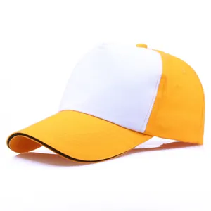 Custom yellow and white cotton baseball cap with black piping detail for logo DIY