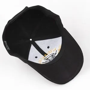 Inside view of black polyester baseball cap with Special Ops skull logo and inner lining