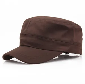 Klassische dunkelbraune Flat Top Army Cap aus Baumwolle mit verstellbarem Riemen