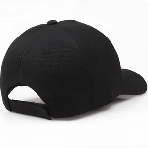 Classic black six-panel cotton baseball cap with adjustable strap and grey underbrim detail