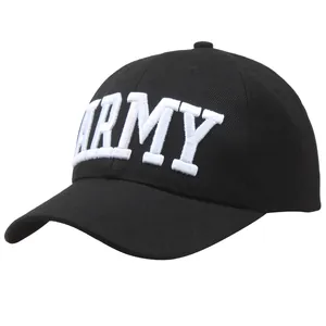 Schwarze Baumwoll-Baseballkappe mit weißem 3D-ARMY-Stickerei und stabiler Struktur
