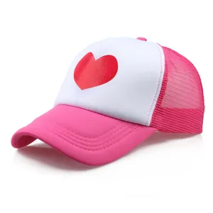 Heart Print Pink White Patchwork Mesh Trucker Hat Adjustable Summer Sun Cap For Women Men Casual Baseball Hat