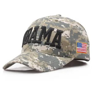 Casquette de baseball camouflage unisexe avec broderie Obama et drapeau américain