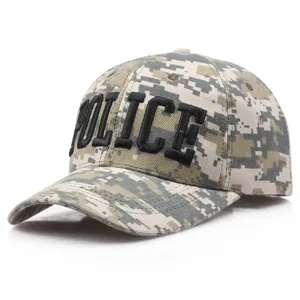 Casquette de baseball camouflage numérique avec lettrage POLICE brodé en noir