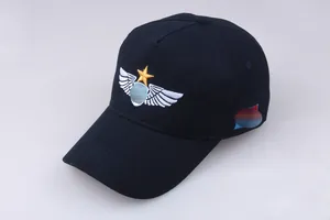 Navy blue cotton baseball cap with embroidered wings and gold star for outdoor sports