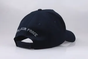 Navy cotton baseball cap with PLA AIR FORCE embroidery and adjustable velcro strap
