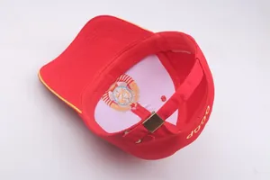 Red CCCP baseball cap with golden embroidery and adjustable metal buckle closure