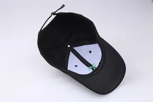 Black cotton baseball cap with embroidered palm tree and adjustable metal buckle strap