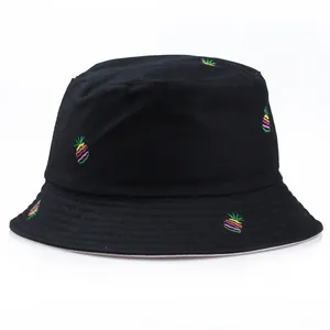 Casual Doppelseitiger Baumwolle Anglerhut Mit Ananas Stickerei Sonnenschutz Sonnenhut Für Damen Herren Sommer Outdoor Reise