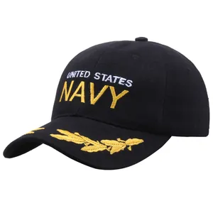 United States Navy Geborduurde Honkbalpet Zwart Katoen Outdoor Zonnehoed Met Gouden Laurierbladen Militaire Stijl Voor Heren