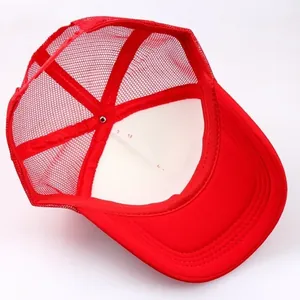 Red Make America Great Again mesh trucker hat with snapback closure and foam lining