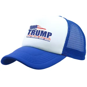 Blue and white Trump Make America Great Again mesh trucker hat with stripes