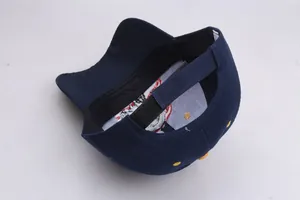 Detailed back view of navy baseball cap featuring adjustable hook and loop fastener strap