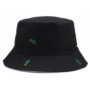 Cactus Embroidered Double Sided Cotton Bucket Hat For Men Women Outdoor Sun Protection Sunshade Casual Fishermans Cap