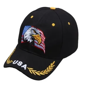 Schwarze Baseballkappe mit Adler-Flaggen-Stickerei und USA-Lorbeerblatt auf Schirm