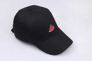 Black cotton baseball cap with embroidered watermelon slice and breathable ventilation holes