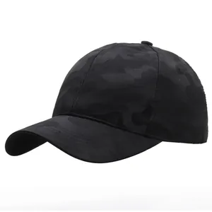 Men's outdoor baseball cap featuring black camouflage pattern and curved brim