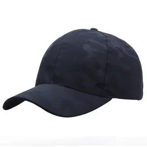 Men's navy blue camouflage baseball cap with subtle grid texture and curved brim