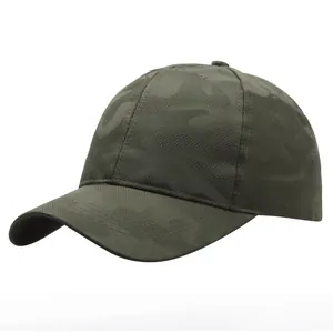 Green camouflage knit baseball cap with curved brim for outdoor golf and casual wear