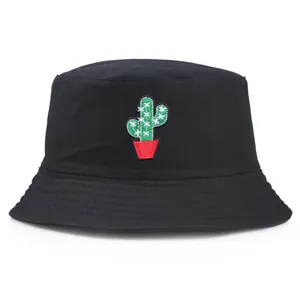 Kaktus Stickerei Baumwolle Canvas Anglerhut Für Damen Herren Sonnenschutz Sommer Outdoor Lässig Minimalistisch Faltbar Fischerhut