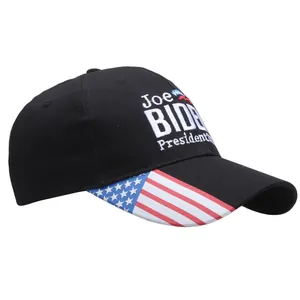 Casquette Biden 2020 noire avec visière drapeau américain et broderie blanche