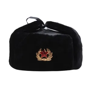 Soviet Style Russian Ushanka Hat For Men Women Winter Warm Faux Fur Trapper Hat With Badge Windproof Earflap Cap