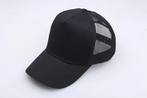 Classic black cotton baseball trucker cap with breathable mesh back and curved sun visor