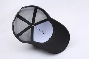 Classic black mesh trucker hat with breathable snapback closure and structured curved brim