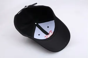 Black punk hip-hop flat brim baseball cap with adjustable metal buckle and interior lining
