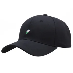 Casquette de baseball en coton noir avec broderie marguerite, protection solaire d'été