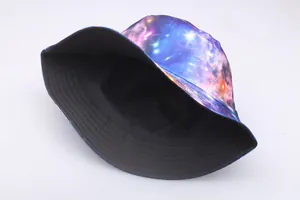 Double-sided sun hat featuring vibrant galaxy starry print and minimalist black side