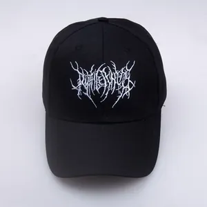 Gothic street punk baseball cap in black cotton with white artistic embroidery on front
