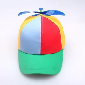 Classic multi-color propeller baseball cap with blue rotating fan on the top crown