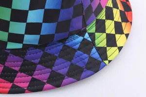 Rainbow gradient checkerboard bucket hat with high-quality parallel stitching details