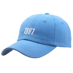 Himmelblaue Baumwoll-Baseballkappe mit 1987-Stickerei und klassischem Sechs-Panel-Design