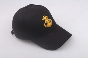 Black nautical captain hat with gold anchor embroidery on durable cotton twill
