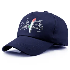 Dunkelblaue Baumwoll-Baseballkappe mit palästinensischer Flagge und Stickerei