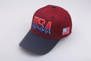 Detail of USA 3D embroidery and American flag patch on classic cotton baseball cap