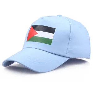 Himmelblaue Baumwoll-Baseballkappe mit Palästina-Flaggenaufdruck auf weißem Grund